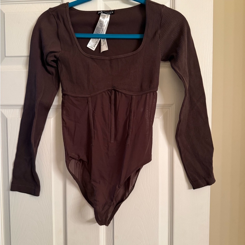 Zara Chocolate Long Sleeve Bodysuit